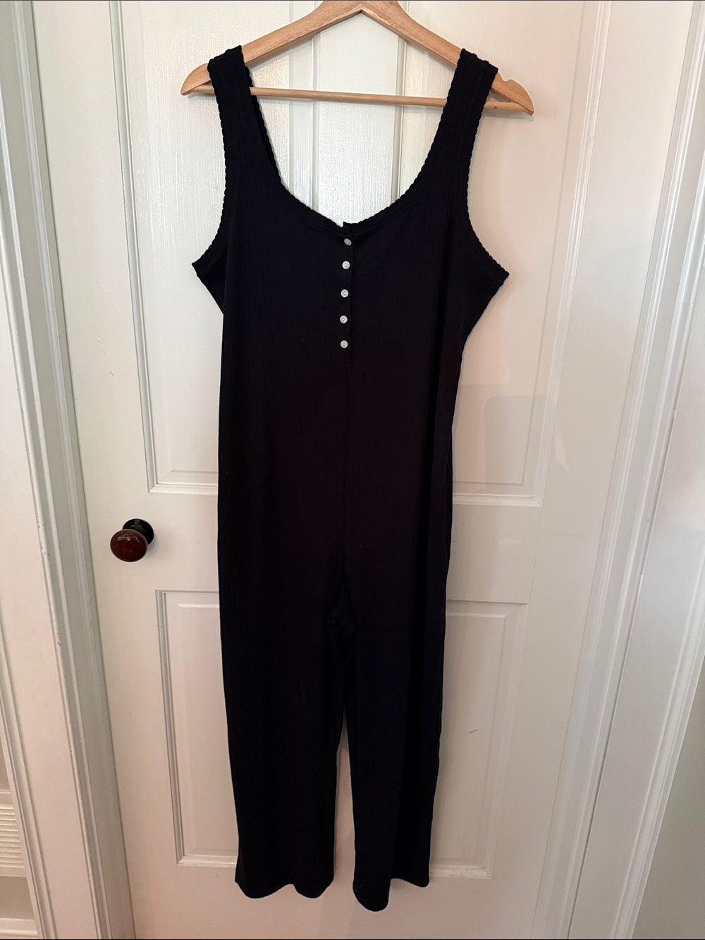 Old Navy Black Ribbed Button-Front Tank Jumpsuit